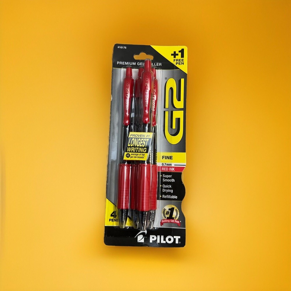 Pilot, G2 Premium Gel Roller, Fine Point/0.7 mm, Red Ink, Pack Of 4